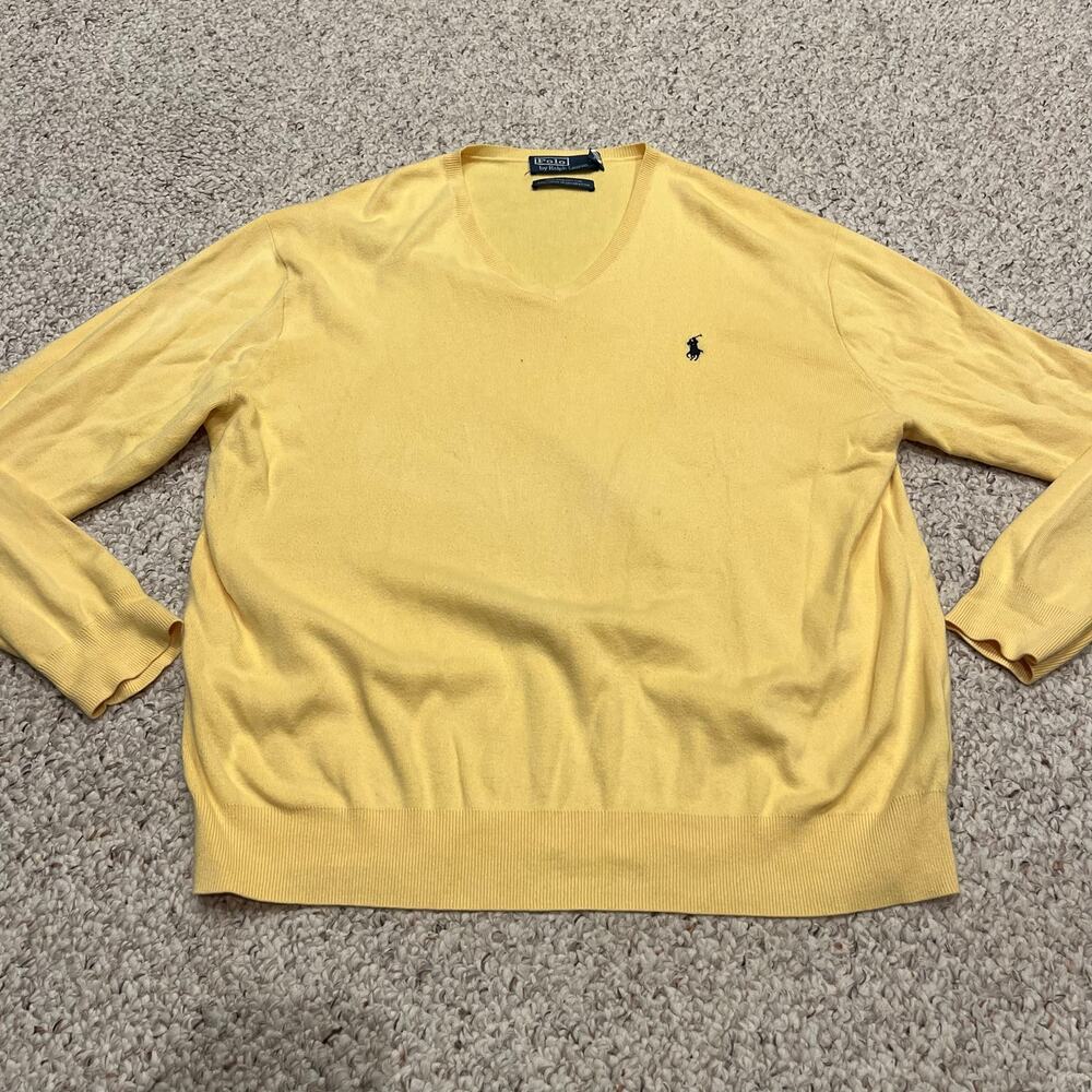 Polo Ralph Lauren Men's Crewneck Sweater Sz XL Yellow Preppy Vintage Casual